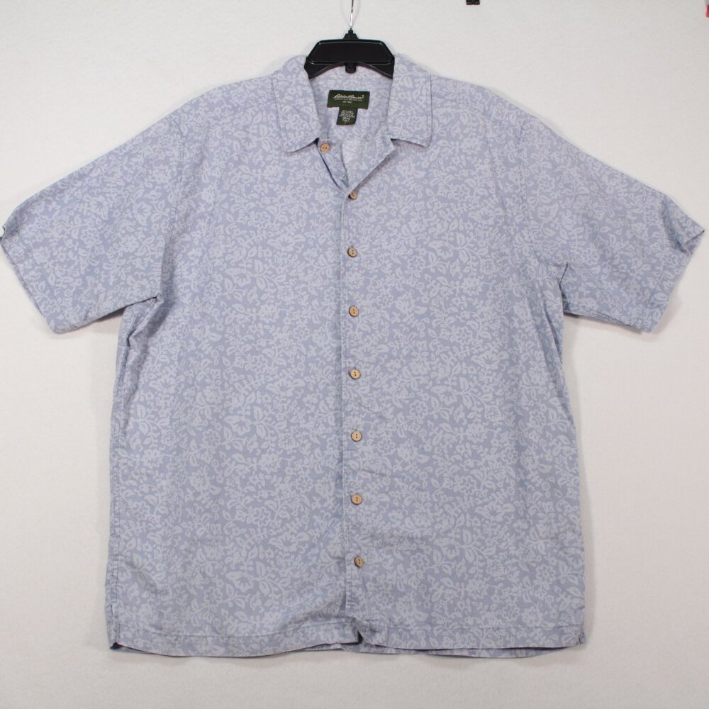 Eddie Bauer  Shirt Men's Tall Large Gray Short Sleeve  Linen Cotton